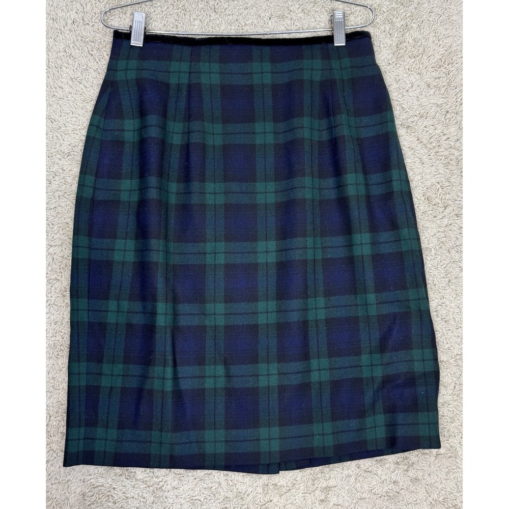 VTG Brooks Brothers Wool Black Watch Plaid Knee Length Pencil Skirt Women's 12